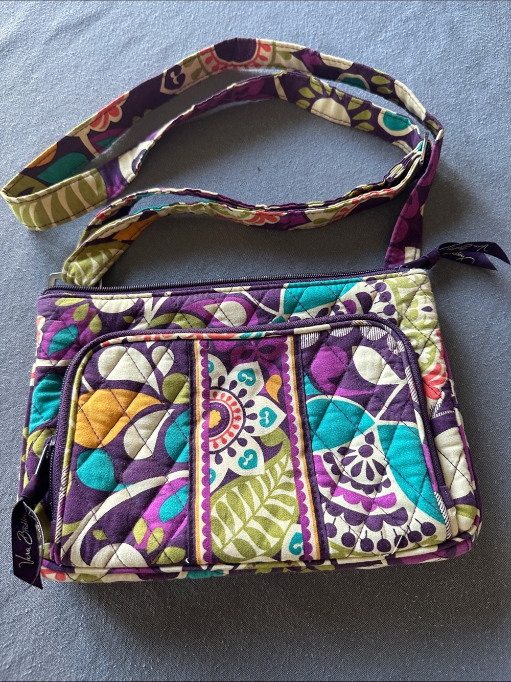 Vera Bradley Teal Purple Floral Quilted Crossbody Bag